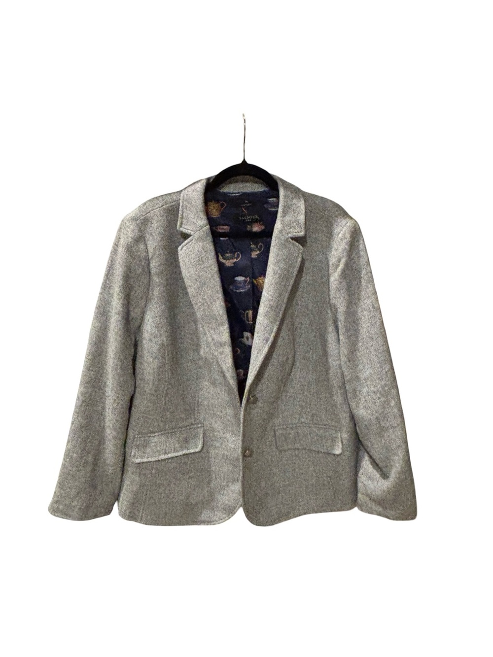 Talbots Wool Blend Blazer - Gray with teapot 🫖 teacup lining 18w wool Aberdeen